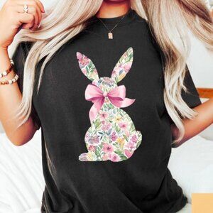 Spring Easter Tee, Floral Rabbit Shirt, Bunny T-Shirt